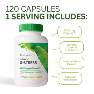 Youngevity Ultimate D-Stressβ’ β Natural Stress Relief Supplement with Magnesium, Valerian Root Extract, and B Vitamins β Supports Adrenal Health and Nervous System β 120 Capsules (Pack of 1) YoungevityBuy Supplements Australia
