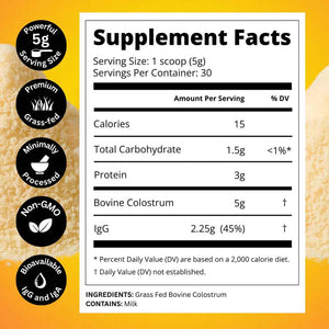 Bold Belly Colostrum Powder Supplement - Whole Cream Bovine Colostrum for Gut & Immune Support, Grass-Fed USA Cows, Cold-Processed