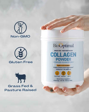 BioOptimal Collagen Peptides Powder - Grass-Fed, Pasture-Raised Hydrolyzed Protein Supplement for Skin, Hair, & Nails - Non-GMO, Zero Sugar Daily Supplement for Men & Women (45 Servings)