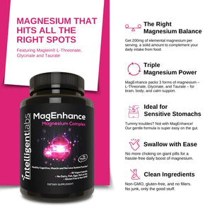 Intelligent Labs MagEnhance Magtein Magnesium Complex Supplement L-Threonate with Magnesium Glycinate and Taurate, 90 Capsules Intelligent LabsΒ buy supplements Au
