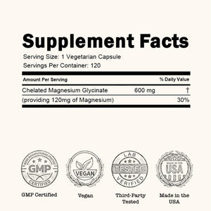 Zenium - Magnesium Glycinate for Sleep, Chelated, 600mg per Serving, 120 Capsules | High Absorption | Relieve Tension, Worry, Nervousness | Calm The Mind & Body | Ayurvedic | Natural Relief Supplement ZeniumΒ buy supplements Au