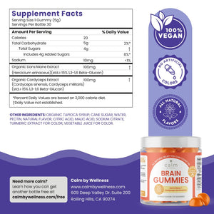 Calm by Wellness Lion’s Mane Gummies for Adults – Vegan Mushroom Gummies with Lion’s Mane & Cordyceps for Brain Support, Memory & Focus, Immune Boost – Citrus Flavor, 30 Count Calm by Wellness buy supplements Au