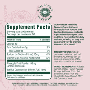 Vital Source Nutrition Vaginal Probiotic Gummies for Women - pH Balance and Immune Defense, Support Healthy Odor and Vaginal Flora - Vegan, Gluten-Free - Hawaiian Pineapple - 60 Gummies - 30 Servings Vital Source Nutrition buy supplements Au