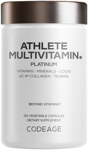Codeage Athlete Multivitamin Platinum – Sports Supplement with Vitamins & Minerals, Folate, Iron & Magnesium, Creatine, Taurine, Electrolytes, CoQ10, PQQ, UC-II Collagen – Non-GMO – 120 Capsules CodeageBuy Supplements Australia