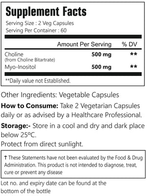 VitaCosmoX Choline and Myo-Inositol Supplement, 1000 mg Each, 120 Veggie Capsules 100% Vegetarian, Non-GMO & Gluten Free VitaCosmoX buy supplements Au