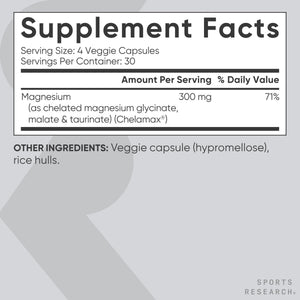 Sports Research® Chelated Triple Magnesium Complex with Glycinate, Taurinate & Malate (Chelamax®) for Enhanced Bioavailability* - 300 mg per Serving, Non-GMO, Certified Vegan, 120 Veggie Capsules Sports Research buy supplements Au