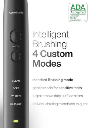 Aquasonic Black Series Ultra Whitening Toothbrush β ADA Accepted Electric Toothbrush- 8 Brush Heads & Travel Case β 40,000 VPM Electric Motor & Wireless