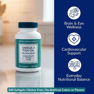 The Vitamin Shoppe Brand Omega 3 Fish Oil 1000mg with EPA DHA 500mg, Cardiovascular, Brain & Eye Health Support for Men and Women, Sourced from Anchovy,