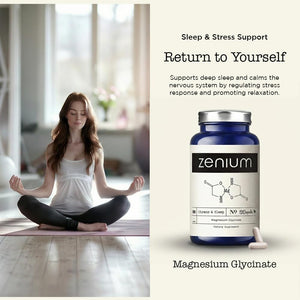 Zenium - Magnesium Glycinate for Sleep, Chelated, 600mg per Serving, 120 Capsules | High Absorption | Relieve Tension, Worry, Nervousness | Calm The Mind & Body | Ayurvedic | Natural Relief Supplement ZeniumΒ buy supplements Au