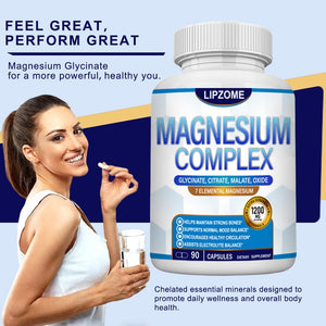 Magnesium Complex Supplement 1200mg - Advanced 7-in-1 Magnesium Blend - Glycinate, Citrate, Malate, Taurate, Oxide, Aspartate, Orotate – High Absorption Formula – Non-GMO, 90 Capsules Lipzome buy supplements Au