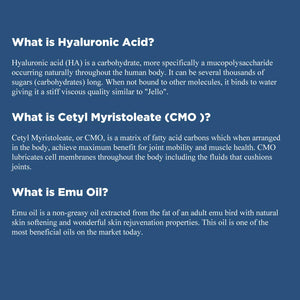 HylaRub HA Joint & Muscle Cream β Hyaluronic Acid Muscle Rub w/Emu Oil & CMO β Non Greasy, Soothes, Moisturizes & Maintains Shoulders, Knees, Back, HIPS & More 6 oz. by Hyalogic HyalogicBuy Supplements Australia