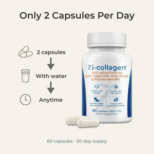 Zi-Collagen Marine Collagen Capsules for Skin, Hair & Nails Support – with Phytoceramides, Hyaluronic Acid, Biotin & Vitamins A C D3 E – 60 Capsules Zivere buy supplements Au
