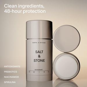 Salt & Stone Aluminum Free Deodorant | Extra Strength 48 Hour Protection for Women & Men | Made with Seaweed Extracts, Niacinamide & Prebiotics | Santal & Vetiver Salt & StoneBuy Supplements Australia