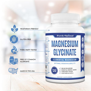 Purely Optimal Magnesium Glycinate 500mg – Sleep Support & Stress Relief – Gentle, High Absorption Magnesium Supplement for Muscle Relaxation, Calm & Nerve Support – 120 Capsules Purely OptimalBuy Supplements Australia