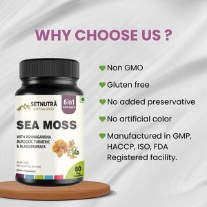 SETNUTRA Well From Within Sea Moss 6 in 1 Super Blend Ashwagandha Burdock Turmeric & Bladderwrack Immunity & Detox Support 60 Veg Capsules Non GMO No Gluten SETNUTRA Well From Within buy supplements Au