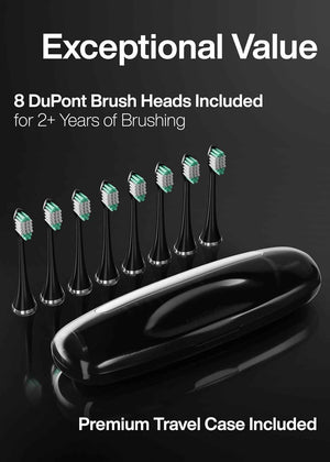 Aquasonic Black Series Ultra Whitening Toothbrush β ADA Accepted Electric Toothbrush- 8 Brush Heads & Travel Case β 40,000 VPM Electric Motor & Wireless