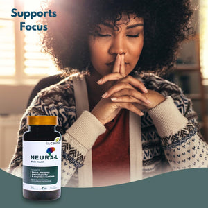 BY CARIOLA Neural-L Natural Brain Support Supplement 60 Caps - Mental Support – Memory Booster - Concentration - Natural Formula - Ashwagandha - L-Tyrosine - L-Theanine BY CARIOLA buy supplements Au