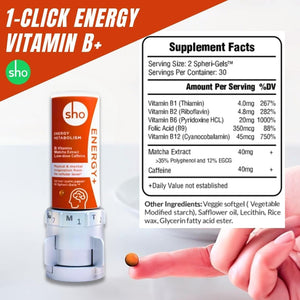 SHO Vegan Energy+ Focus Supplement Kit- Matcha Green Tea Extract, Methylated B Complex, Vitamin B and Caffeine Natural Energy Booster Without Crash, Jitters for Men and Women - 60 Pills Refill Bottle SHOΒ buy supplements Au