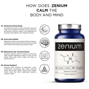 Zenium - Magnesium Glycinate for Sleep, Chelated, 600mg per Serving, 120 Capsules | High Absorption | Relieve Tension, Worry, Nervousness | Calm The Mind & Body | Ayurvedic | Natural Relief Supplement ZeniumΒ buy supplements Au