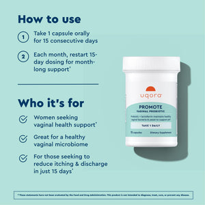 Uqora Promote - Support Vaginal Health* - Probiotic for Women with Lactoferrin, Lactobacillus Acidophilus & Lacticaseibacillus Rhamnosus - Vaginal Probiotics - Gluten-Free - 15 Capsules UqoraBuy Supplements Australia