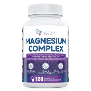 Migcopat Magnesium Complex w/Magnesium Glycinate, Malate, Citrate | 24-in-1 Magnesium Supplement w/Ashwagandha, L-Theanine & NAD+ | Supports Calm, Energy, Muscle & Sleep | Non-GMO, 120 Vegan Caps Migcopat buy supplements Au