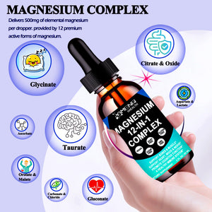 Magnesium 12 in 1 Complex Liquid Drops Magnesium Supplement w. Glycinate Citrate Malate Taurate Oxide Aspartate Orotate, Calm Magnesium for Sleep Muscle Heart Support丨Max Absorption Liquid Formula AMENQ hHEALTH buy supplements Au
