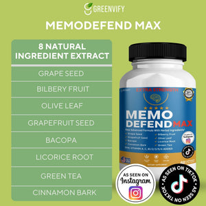 Memo Defend Max Memory Support Supplement, 60 Capsules, with Vitamins A C D E B Complex, DHA, Bacopa, Grapefruit Seed (1) GREENVIFY buy supplements Au