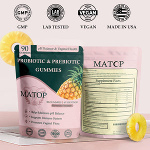 MATOP Probiotic Prebiotic pH Balance Gummies - Vaginal Health Gummies for Women Pro + Prebiotic with Pineapple Flavor, Vegan, Sugar-Free ā 90 Gummies (45 Servings) MATOPBuy Supplements Australia