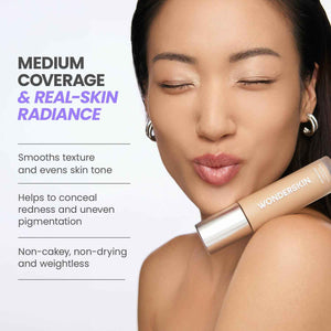 Wonderskin Hyper Bond All-Day Stay Serum Foundation – Waterproof, Transfer-Proof, 24HR Longwear Face Makeup with Niacinamide & Hyaluronic Acid – Lightweight, Natural Finish (Aura)