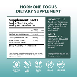 Hormone Focus – Estrogen Balance for Women - DIM Supplement with Diindolylmethane, Calcium D-Glucarate & BioPerine – Supports Hormonal Health, Mood, Energy, Mental Clarity, Clear Skin & Weight Health FocusedBuy Supplements Australia