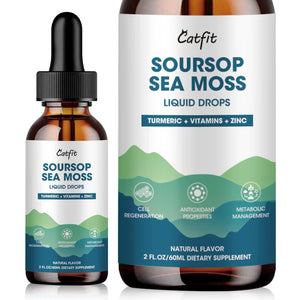 Catfit Soursop Graviola Liquid Drop β Soursop Drops for Cell Support, Antioxidant, Relaxation & Immune Boost with Sea Moss, Turmeric, Black Pepper, B6 C, Zinc, Sugar Free, Gluten Free, Vegan, 2 Fl Oz CatfitBuy Supplements Australia