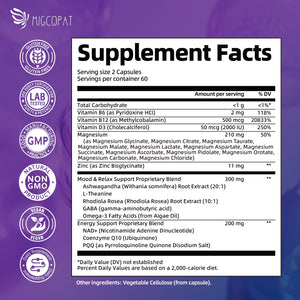 Migcopat Magnesium Complex w/Magnesium Glycinate, Malate, Citrate | 24-in-1 Magnesium Supplement w/Ashwagandha, L-Theanine & NAD+ | Supports Calm, Energy, Muscle & Sleep | Non-GMO, 120 Vegan Caps Migcopat buy supplements Au