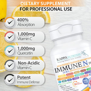 (60 Capsules), NAC 600mg, Quercetin 1,000mg, Vitamin C 500mg, Zinc 50mg, Vitamin D3 5,000iu, Selenium, Copper, Acerola, Ginger, Rutin, Citrus Bioflavonoids, Rose Hips, Echinacea, Immune N Plus 15 in 1 KAPPA NUTRITIONBuy Supplements Australia