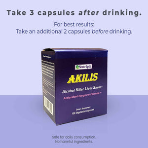 Nutripia Akilis Liver Support Pills (100 Vegi Caps, 33 Doses) – Boosts Recovery After Drinking for Better Mornings, with Hovenia Dulcis