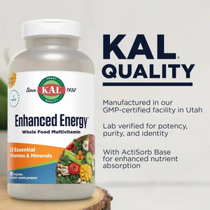 KALยฎ Enhanced Energy Multivitamin | Whole Food Based Vitamins & Minerals w/ Antioxidants, Digestive Enzymes & Natural Carotenoids | 180 Capsules KAL