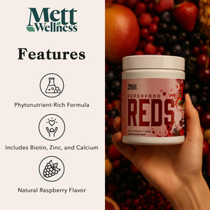 Mett Wellness Superfood REDS | 10.72 oz | With Vitamins A, C & E | Helps Maintain Nitric Oxide Levels | Supports Daily Wellness Mett WellnessΒ buy supplements Au