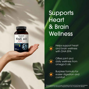 NatureBell Omega-3 Fish Oil - 180 Softgels - Support for Joint, Brain & Heart Health* - with EPA & DHA - No Burps or Fishy Aftertaste - Non-GMO