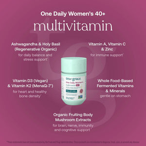 True Grace One Daily Women’s Multivitamin 40+ Fermented Minerals, Organic Adaptogens & Mushrooms Energy, Immune, Bone Support True Grace