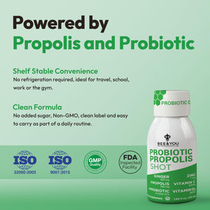 Bee and You Propolis Immune Shot, Probiotic, Vitamin C, Vitamin D3, Zinc, Ginger, Immune Support, Gut Health, Digestive Health, Bioactive 1.69 Fl. oz, 12 Pack BEE & YOU buy supplements Au