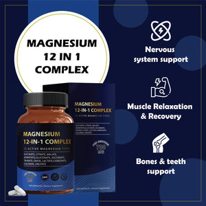 Puravita Magnesium Complex 700mg 12 in 1 Magnesium Supplement with Glycinate, Citrate, Malate & More | Easy Absorption, Energy Support, Vegan & Non-GMO | 120 Capsules (1pc) YPRYPR buy supplements Au