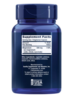 Life Extension Magnesium Caps, 500 mg, Magnesium Oxide, Citrate, and Succinate, Heart Health, Healthy Bones, Metabolism Support, 100 Vegetarian Capsules Life Extension buy supplements Au