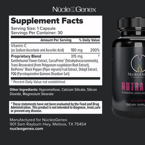 Nucleogenex - Nutralize - The Key to Supporting a Healthy Aging Process and Immune System - Potent Blend for Powerful Cell Protection - Xanthohumol, CurcuPrime, C-60 Complex, PureQQ - 30 Capsules NucleOGenex buy supplements Au