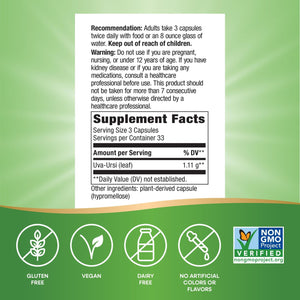 Nature's Way Uva Ursi Leaves, Traditional Urinary Support*, 1,110 mg per 3-Capsule Serving, Non-GMO Project Verified, Herbal Dietary Supplement, Gluten Free, 100 Vegan Capsules (Packaging May Vary) Nature's WayBuy Supplements Australia
