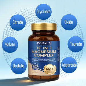 Puravita Magnesium Complex - Puravita 12 in 1 Magnesium Supplement with Glycinate, Citrate, Malate, Oxide, Taurat & More for Muscle, Nerve & Sleep Support, 120 Count PURAVITA buy supplements Au