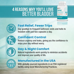 Better Bladder Control Supplement for Women & Men β Bladder Support Supplement to Help Reduce Urinary Leaks, Frequency & Urgency - 60 Count (1 Bottle) Better BladderBuy Supplements Australia