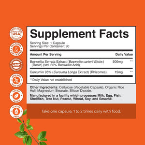 Boswellia Extract Capsules with Turmeric - Advanced Immune Health Support Supplement - Turmeric & Boswellia Serrata Capsules 500mg per Serving for Body Detox & Healthy Joints - 90 Count Natures Craft buy supplements Au