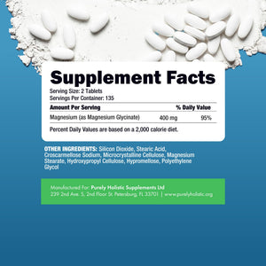 Magnesium Glycinate 400mg | 4+ Month Supply | Sleep, Relaxation & Muscle Support | High Absorption Chelated Magnesium Supplement for Women & Men | Gentle on Digestion | Vegan | 270 Tablets Purely Holisticย buy supplements Au