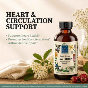 Wise Woman Herbals Hawthorn Botanical Syrup, Alcohol-Free Hawthorn Berry Solid Extract 4:1, Promotes Healthy Circulation, Antioxidant Protection, Herbal Cardiovascular Support, 4 Fl Oz