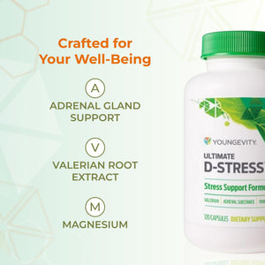 Youngevity Ultimate D-Stressβ’ β Natural Stress Relief Supplement with Magnesium, Valerian Root Extract, and B Vitamins β Supports Adrenal Health and Nervous System β 120 Capsules YoungevityBuy Supplements Australia