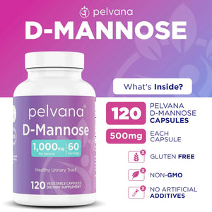 Pelvana D-Mannose 120 Capsules (500mg Each) β 1000mg per Serving β Assists & Maintains Healthy Urinary Tract, Flushes Impurities, Pure Ingredients, Gluten-Free β Third-Party Lab Tested, Made in USA PelvanaBuy Supplements Australia
